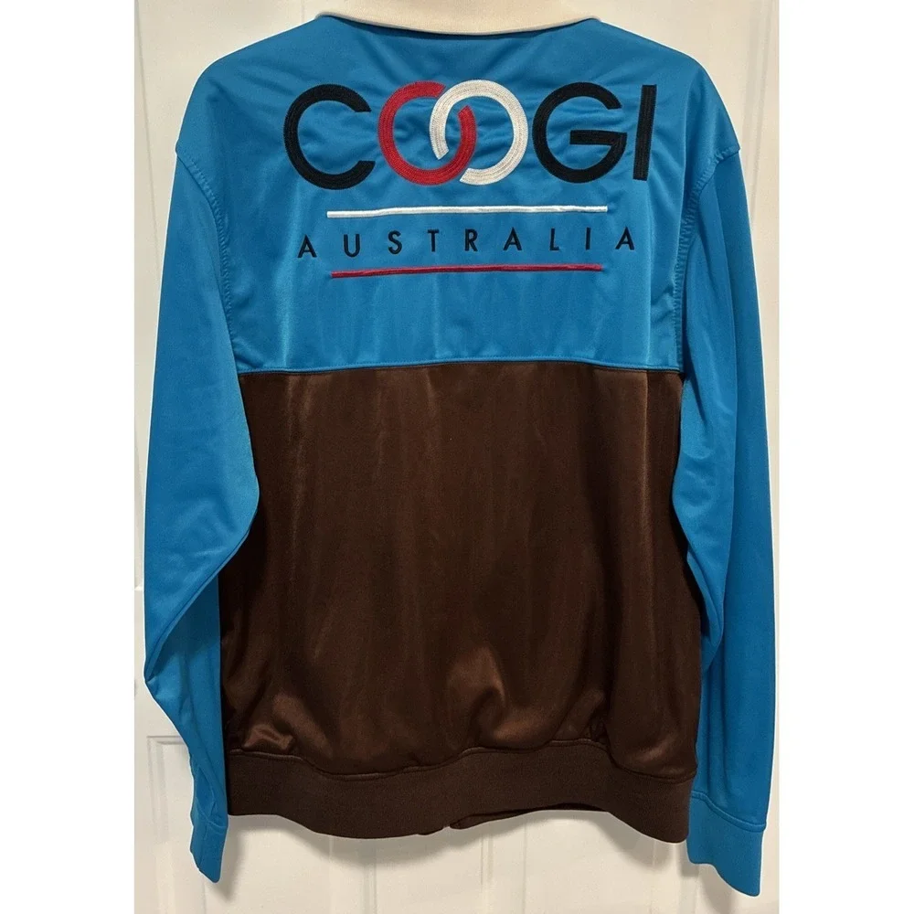 Coogi Mens Y2K Blue/Brown Polyester Long Sleeve Full Zip Track Jacket Sz L